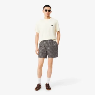 Relaxed Fit Printed Cotton Blend Shorts