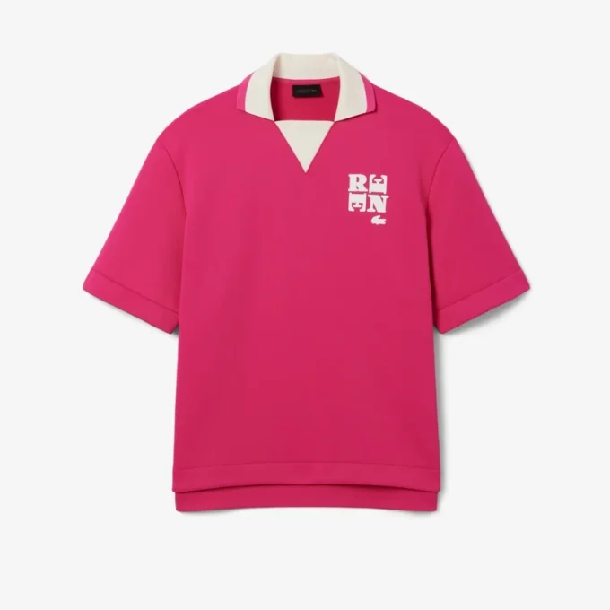 Runway Badge Accent Oversized Satin Polo Shirt