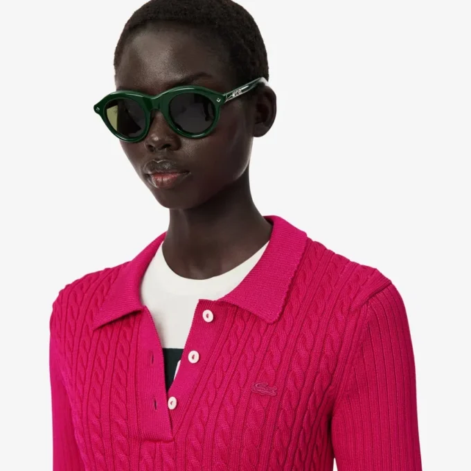 Runway Cable Knit Polo Collar Sweater