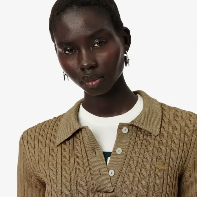 Runway Cable Knit Polo Collar Sweater