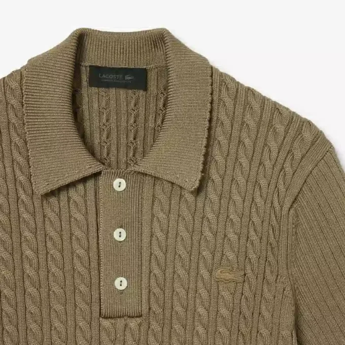 Runway Cable Knit Polo Collar Sweater