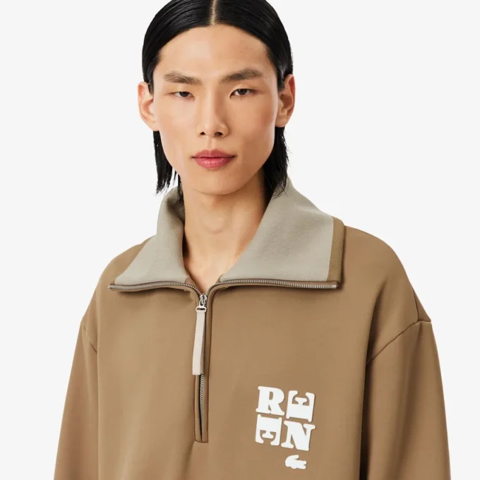 Runway High Neck Zipped Badge Accent Sweatshirt