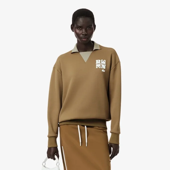 Runway Polo Shirt Collar Badge Accent Sweatshirt