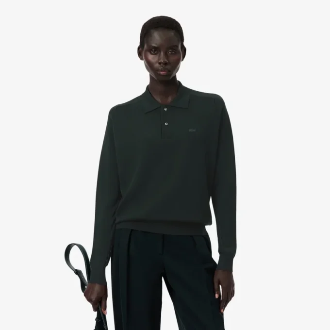 Runway Wool Blend Polo Collar Sweater