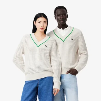 Unisex V-Neck Striped Tennis Sweater Unisex V-Neck Striped Tennis Sweater