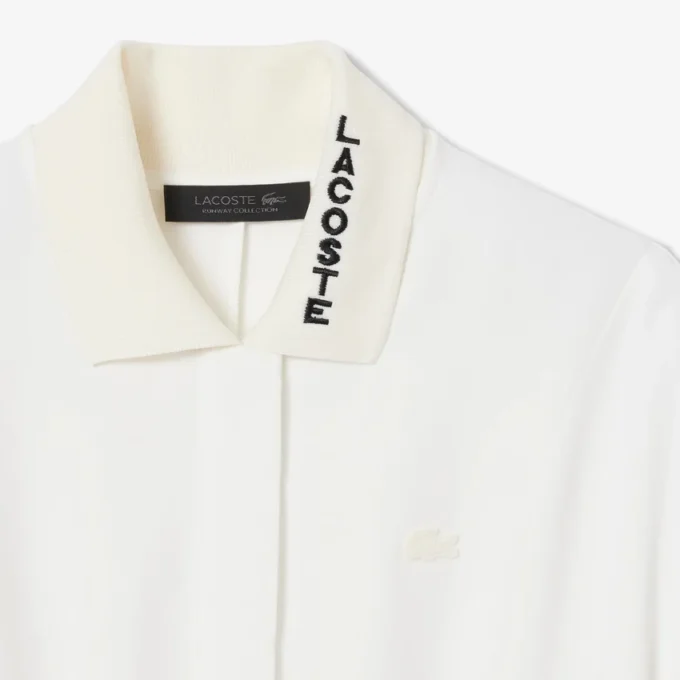 Runway Pleated Embroidery Detail Polo Dress